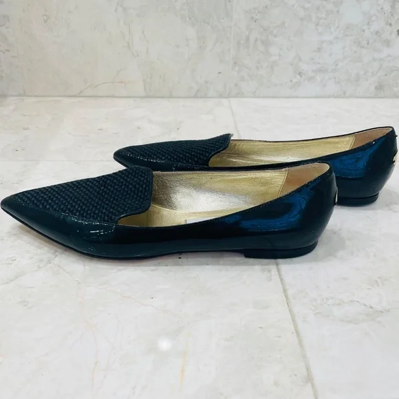 JIMMY CHOO {37.5} Loafers Black Patent Leather Fabric Pointed Toe - Picture 3 of 10